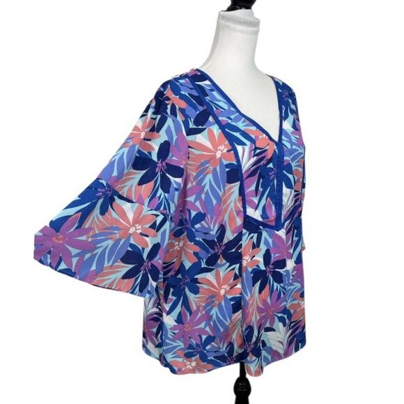 The Pioneer Woman Women's Blue Floral V-Neck Boho Blouse Tunic Top Plus Size XXL - Picture 3 of 10
